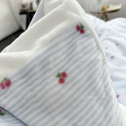 Plush Cherry Pinstripe Fleece Bedding Set