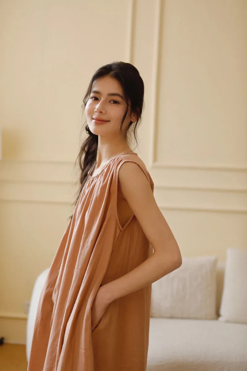 Cloud-Soft Crinkled Double Gauze Pajama Dress