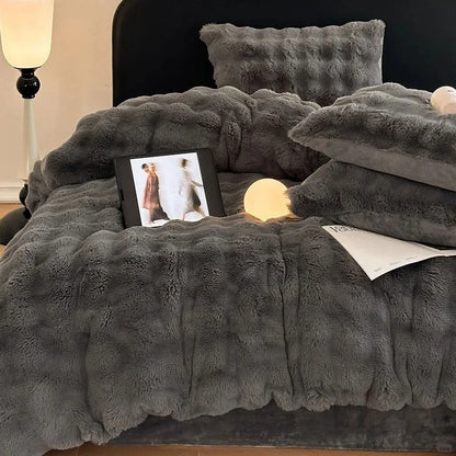 Plush Ruched Flannel Fleece Bedding Set