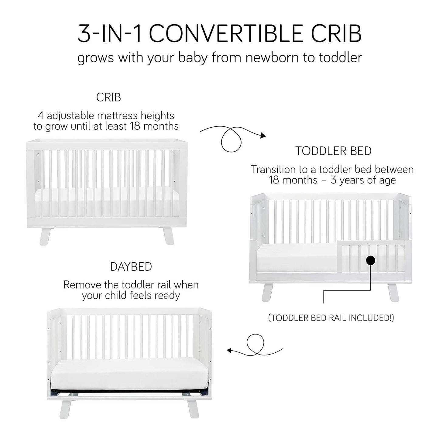 Babyletto Hudson 3-In-1 Convertible Crib with Toddler Bed Conversion Kit in Grey, Greenguard Gold Certified Baby Products Cribs Furniture Infant & Toddler Beds Nursery