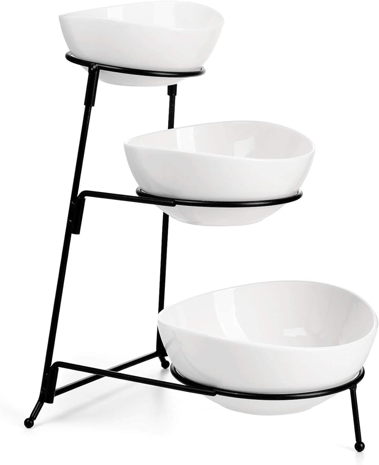 Sweese 736.101 3 Tier Oval Bowl Set with Sturdier Metal Rack, Tiered Serving Stand, Chip and Dip Serving Set -Serving Bowls for Parties Chip & Dip Sets Dining & Entertaining Dinnerware & Serveware Divided Dishes Serveware Serving Dishes Trays & Platters