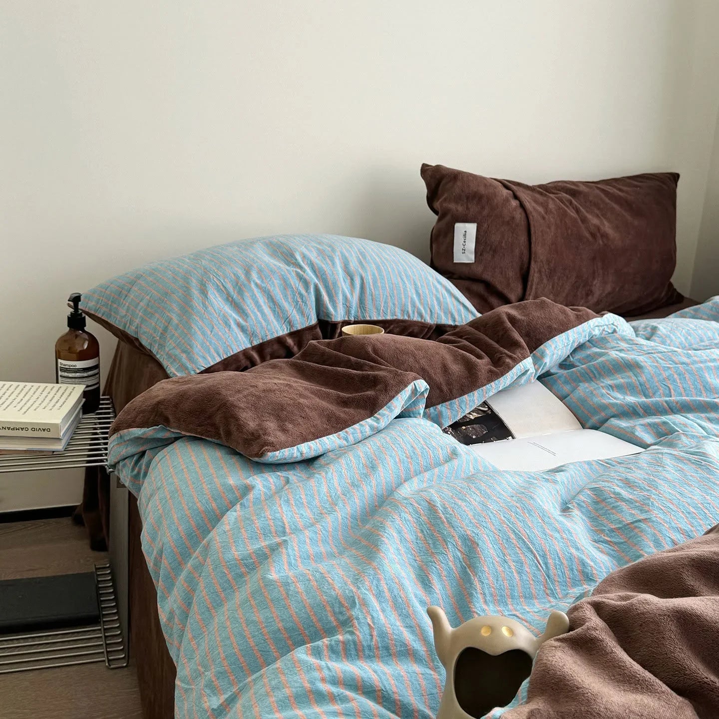 Plush Reversible Striped Flannel Fleece Bedding Set