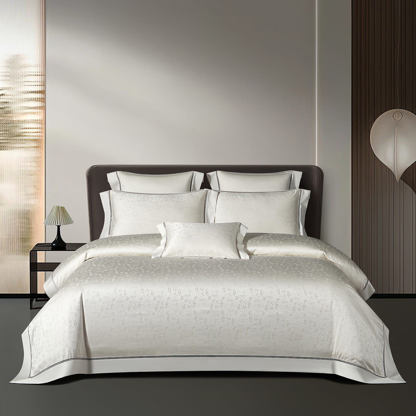 Aveline Botanical Luxury Jacquard Tencel Bedding Set allsheets Bedding Bedding set botanical California King size bedding Color_White Cotton Cover Double Duvet King size bedding Material_Tencel Queen size bedding Set Silky Size_California King Size_Double Size_King Size_Queen Size_Super King Size_USA King Size_USA Queen style superking Thread Count_800TC us USA King size bedding USAQUEEN