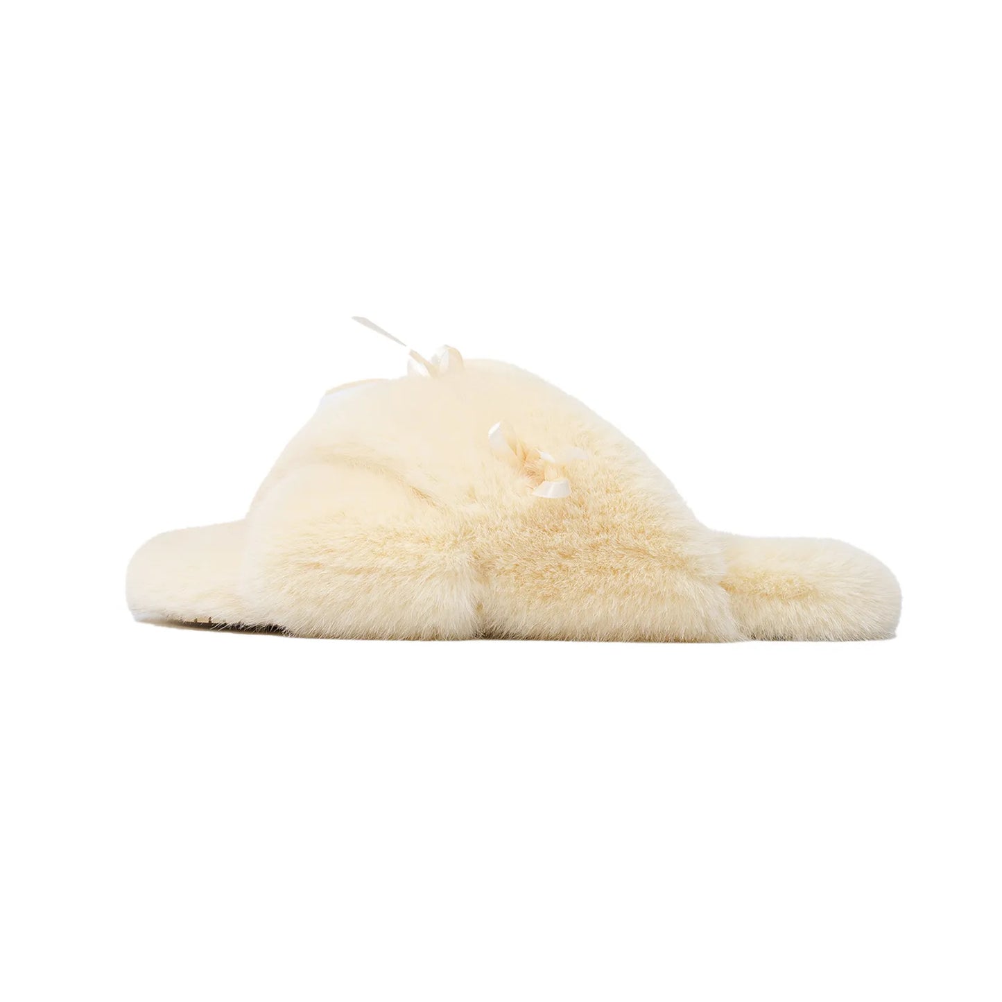 Fuzzy Bow-Knot Cross Band Plush House Slippers