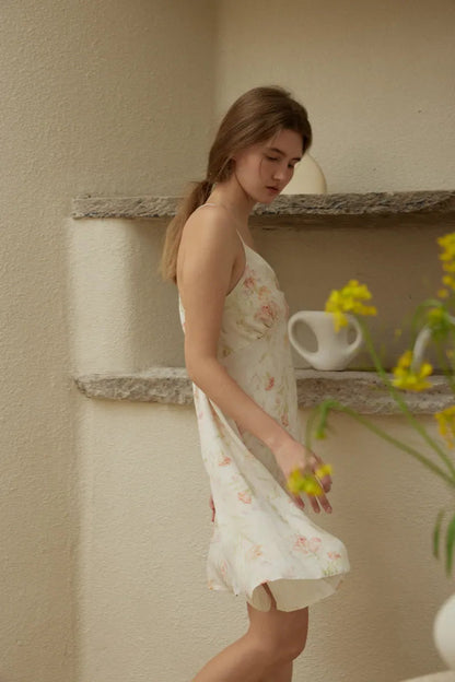Silky Vintage Floral Cotton Sateen Slip Dress