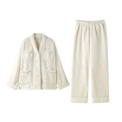 Ultra-Plush Button-Up Flannel Fleece Pajama Set