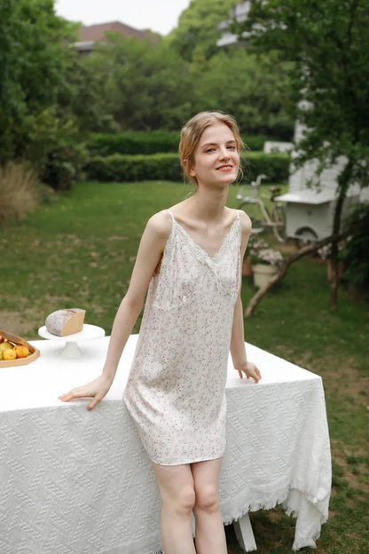 Silky Ditsy Floral Cotton Sateen Slip Nightgown