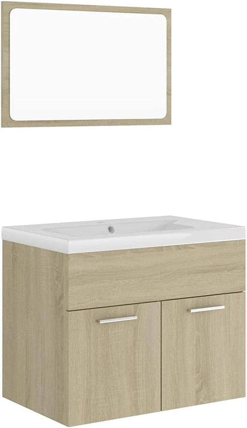 (Fast Delivery) Modern Bathroom Furniture Set,Bathroom Vanity and Sink Combo Stand Cabinet,White Ceramic Vessel Sink with Mirror,Bathroom Furniture Set Sonoma Oak Chipboard Bathroom Fixtures Bathroom Sink Vanities & Accessories Bathroom Vanities Kitchen & Bath Fixtures Tools & Home Improvement