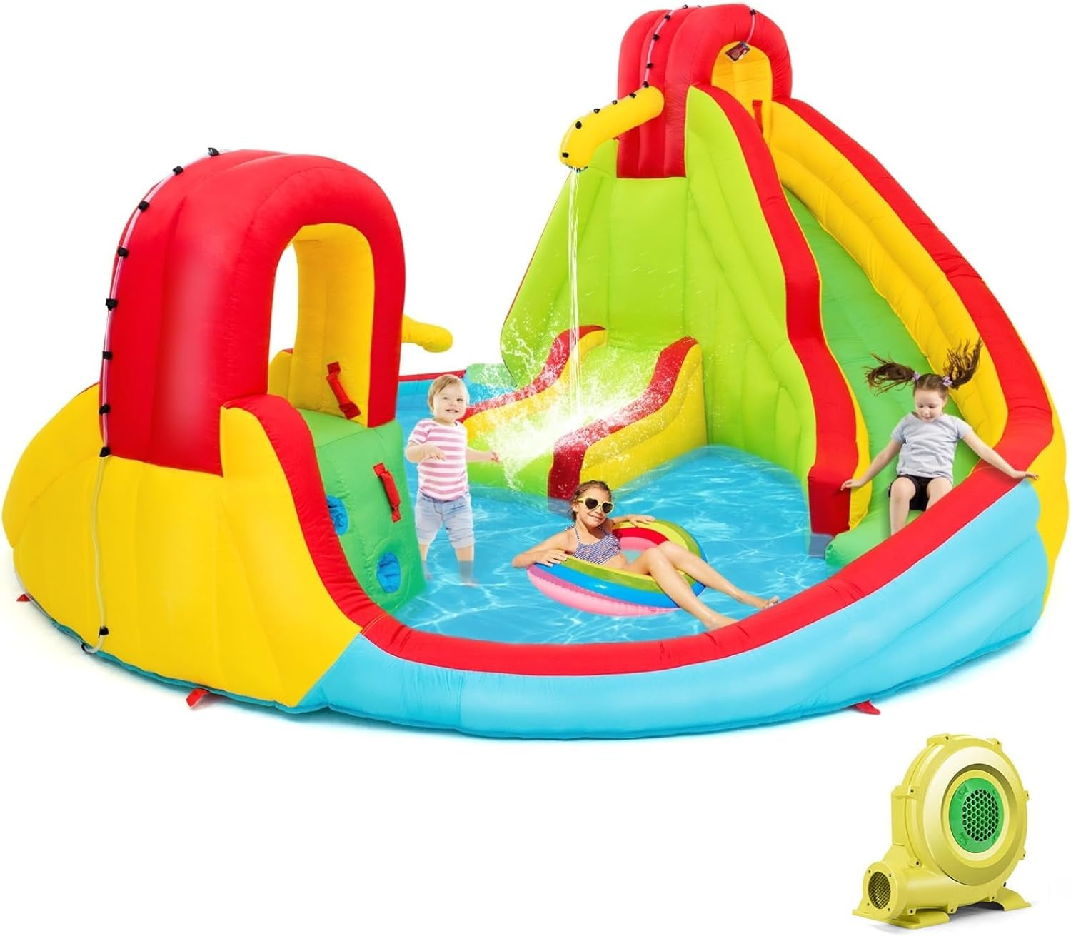 Costzon Inflatable Water Slide, 16X14Ft Mega Waterslides for Kids with Dual Slides & Climbing Walls for Racing Fun, Large Splash Pool, Water Slides for Big Kids and Adults Outdoor Backyard Party Gifts Inflatable Water Slides Pool Toys Pools & Water Toys Sports & Outdoor Play Toys & Games