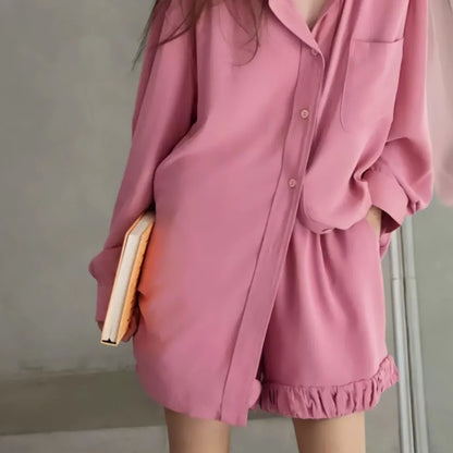 Soft Ruffle Hem Cotton Pajama Set