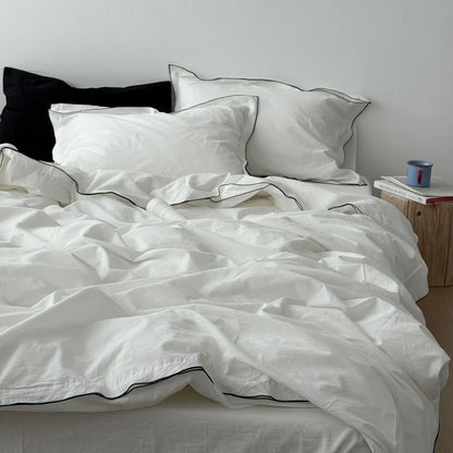 Soft Contrast Trim Washed Cotton Bedding Set