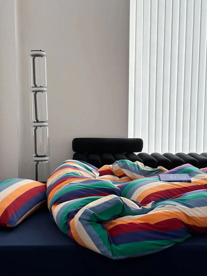 Soft Bold Rainbow Stripe Cotton Bedding Set
