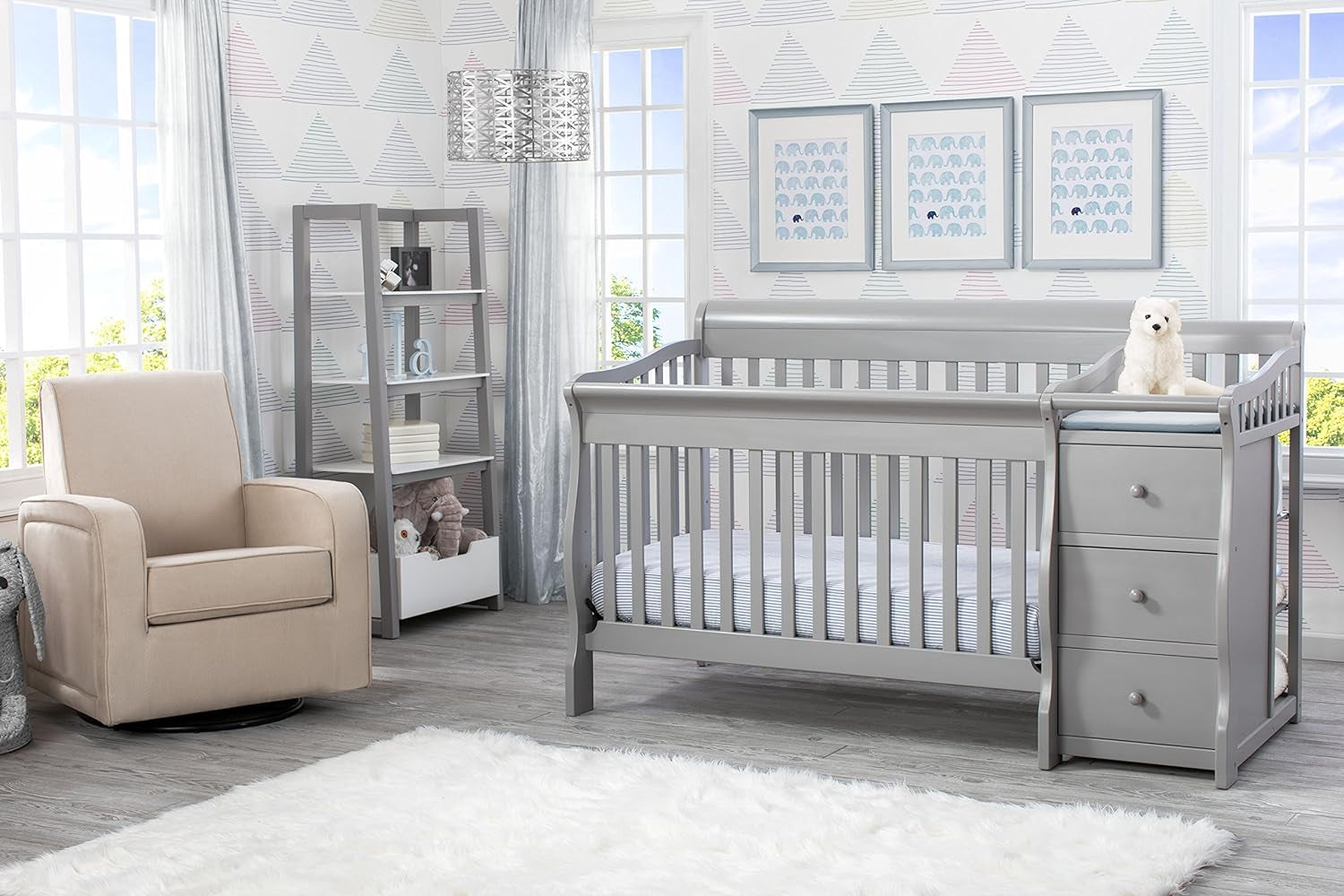 Princeton Junction Convertible Crib N Changer, Grey + Serta Perfect Slumber Dual Sided Recycled Fiber Core Crib and Toddler Mattress (Bundle) Baby Products Convertible Cribs Furniture Infant & Toddler Beds Nursery