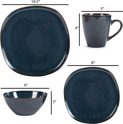 Elanze Designs 16-Piece Modern Luxury Chic Smooth Vintage Handmade Shape High Gloss Ceramic Stoneware Square Plate Mug & Bowl Kitchen Dinnerware 16 Piece Set - Service for 4, Navy Blue Dining & Entertaining Dinnerware Dinnerware & Serveware Dinnerware Sets Home & Kitchen Kitchen & Dining