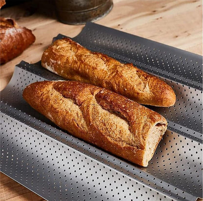 Fasmov 2 Pack Baguette Pan, 15" X 13"French Bread Baking Pan Nonstick Perforated Baguette Pan 4 Wave Loaves Loaf Bake Mold Toast Cooking Bakers Molding, Silver Bakeware Bread & Loaf Pans French Bread & Baguette Pans Home & Kitchen Kitchen & Dining