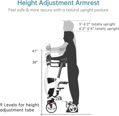 ELENKER Upright Walker, Stand up Folding Rollator Walker Back Erect Rolling Mobility Walking Aid with Seat, Padded Armrests for Seniors and Adults, White Medical Supplies & Equipment Mobility & Daily Living Aids Mobility Aids & Equipment Rollators & Accessories Rolling Walkers Walkers