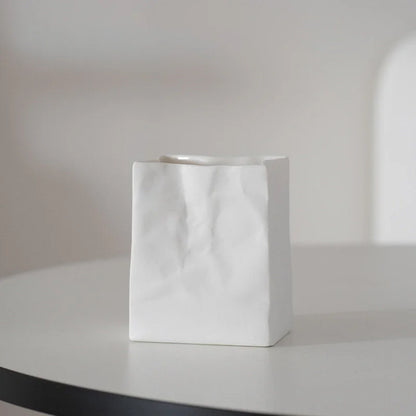 Textured Crumpled Paper Bag Ceramic Desktop Organizer