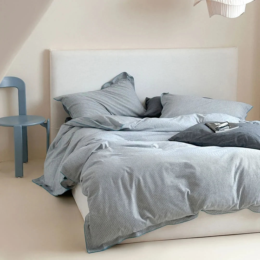 Soft Ruffle Pinstripe Washed Cotton Bedding Set