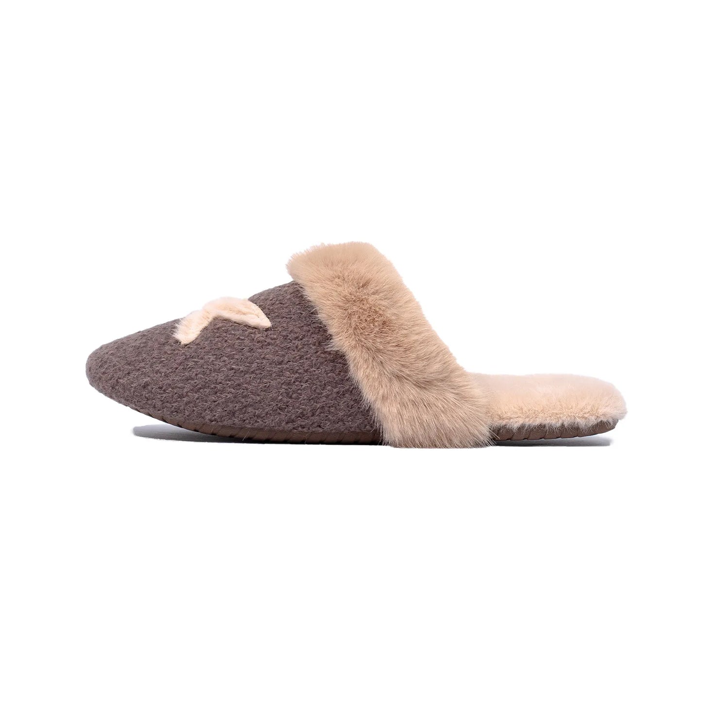 Fuzzy Embroidered Bunny Faux Fur House Slippers
