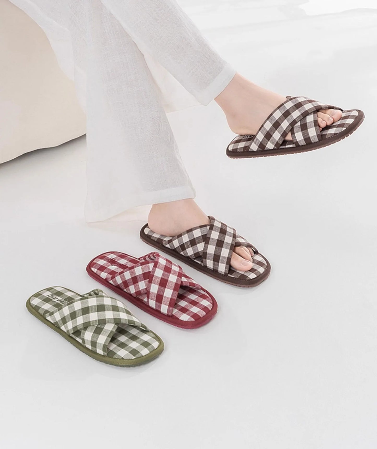 Soft Gingham Cotton House Slippers