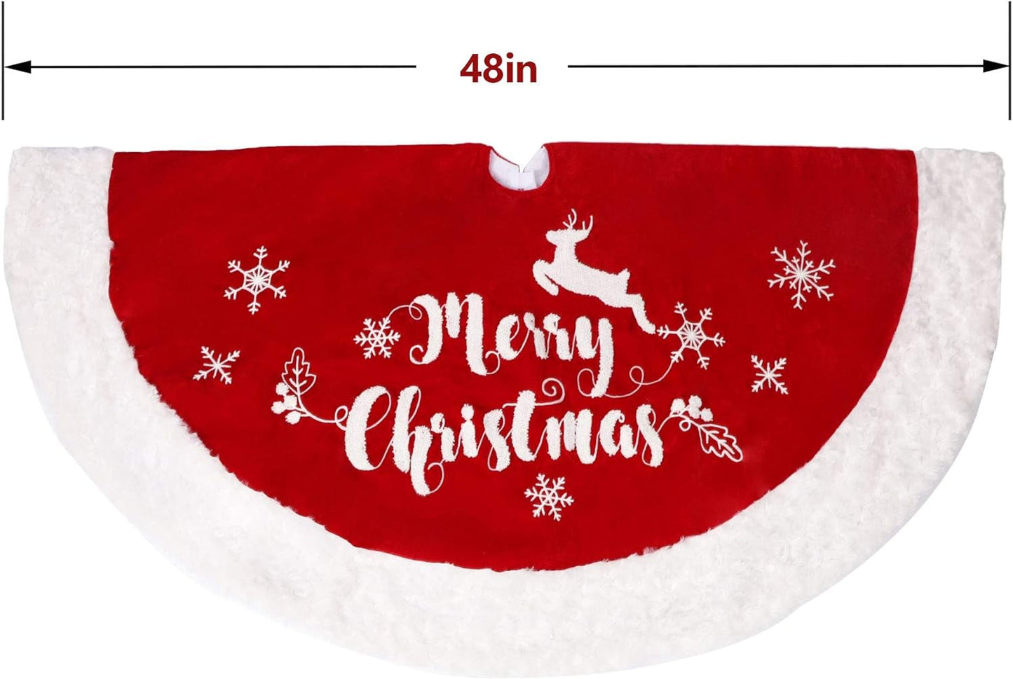 DR.DUDU 48 Inch Christmas Tree Plush Skirt Decoration for Merry Christmas Party Faux Fur Christmas Tree Skirt Decorations (Red 1) Home & Kitchen Seasonal Décor Tree Skirts