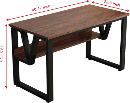 Efficient Home Laptop Notebook Computer Desk Study Computer Desk 40" Small Study Writing Table for Home Office, Modern Simple Style PC Table, Black Metal Frame, Rustic Red (Red, 40)