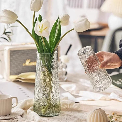 Fluted & Bark Textured Glass Vase for Minimalist Decor