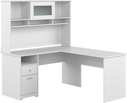 Bush Furniture Cabot 60W Single Pedestal L Desk with Hutch, Heather Gray Furniture Home & Kitchen Home Office Desks Home Office Furniture