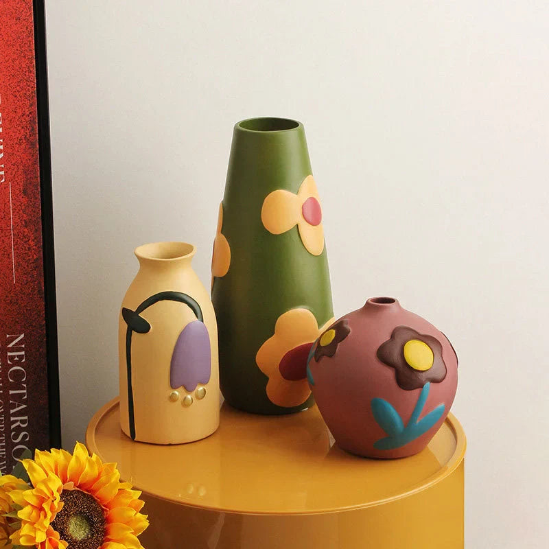 Matte Pop Art Floral Ceramic Vase