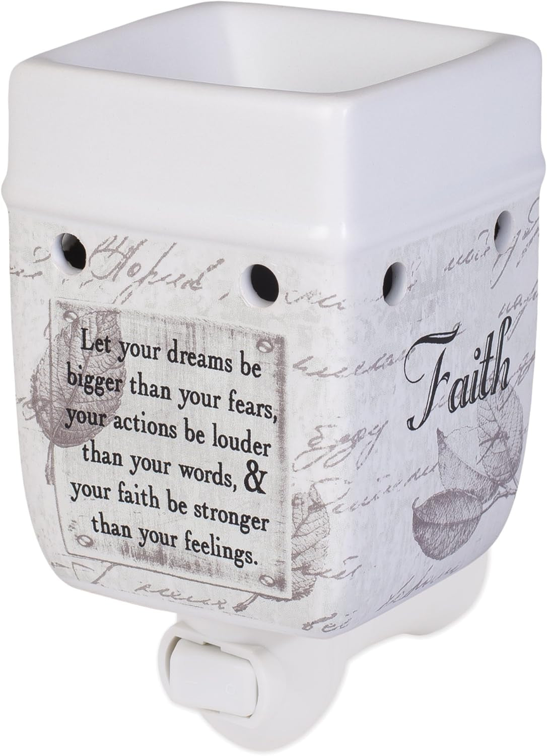 Elanze Designs Dream Actions Faith Stronger Stoneware Electric 2 in 1 Jar Candle and Wax Tart Oil Warmer Home & Kitchen Home Décor Products Home Fragrance Home Fragrance Accessories