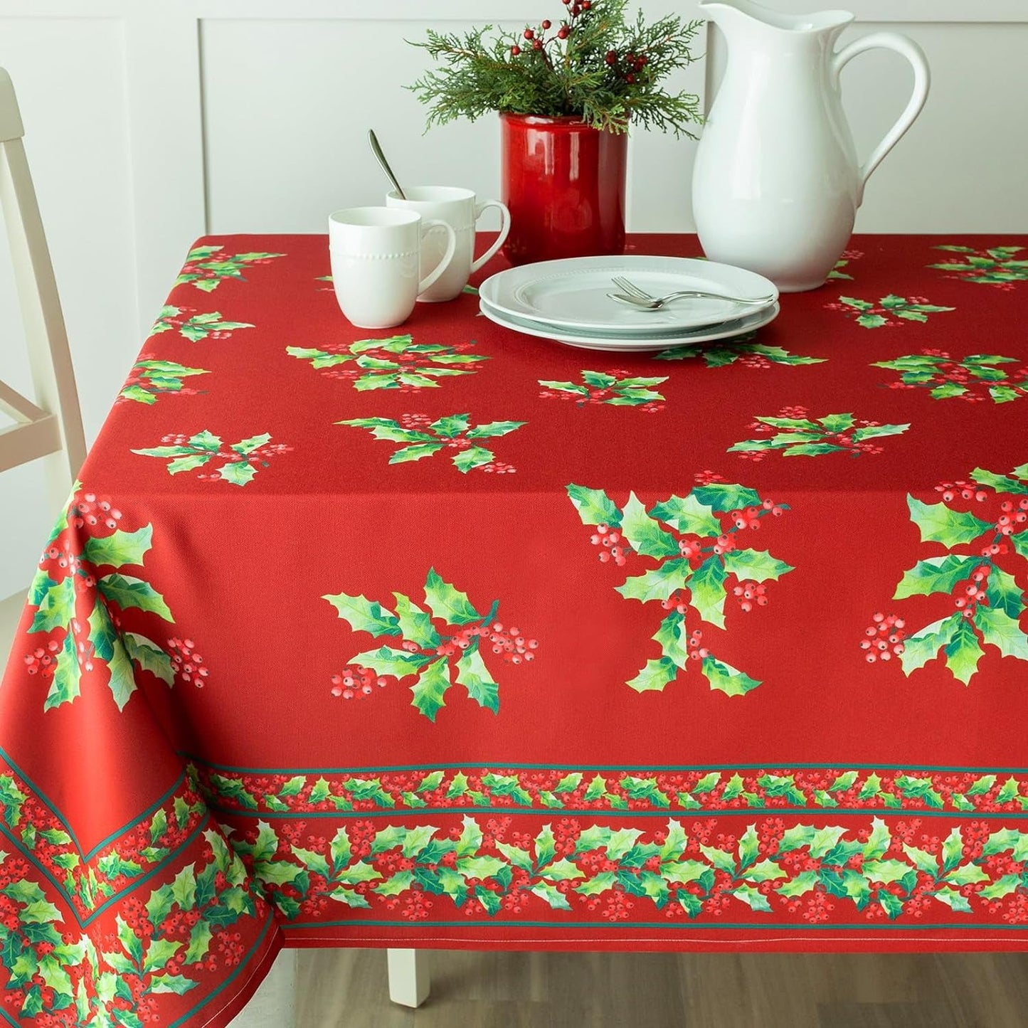 Benson Mills Christmas Ribbons Engineered Printed Fabric Cloth Napkins for Christmas, Winter, and Holiday Tablecloths (19" X 19" Napkins Set of 4, Xmas Ribbons)