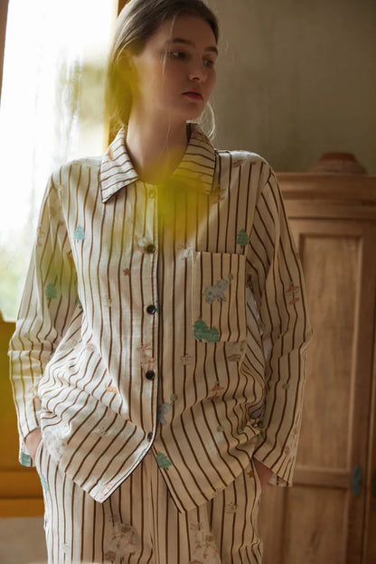 Soft Whimsical Striped Double Gauze Pajama Set