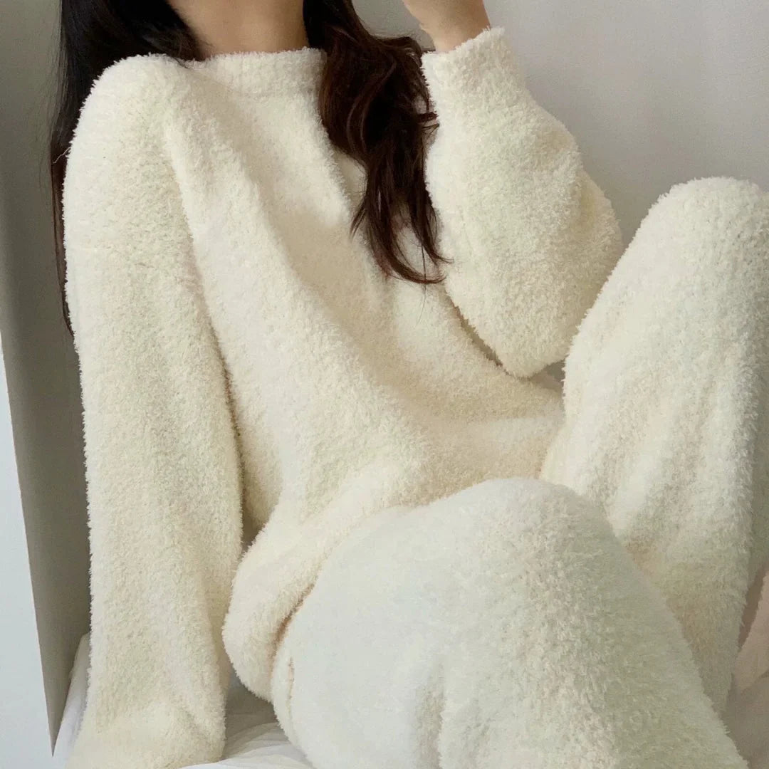 Plush Solid Color Fleece Pajama Set
