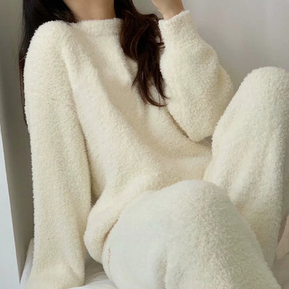 Plush Solid Color Fleece Pajama Set