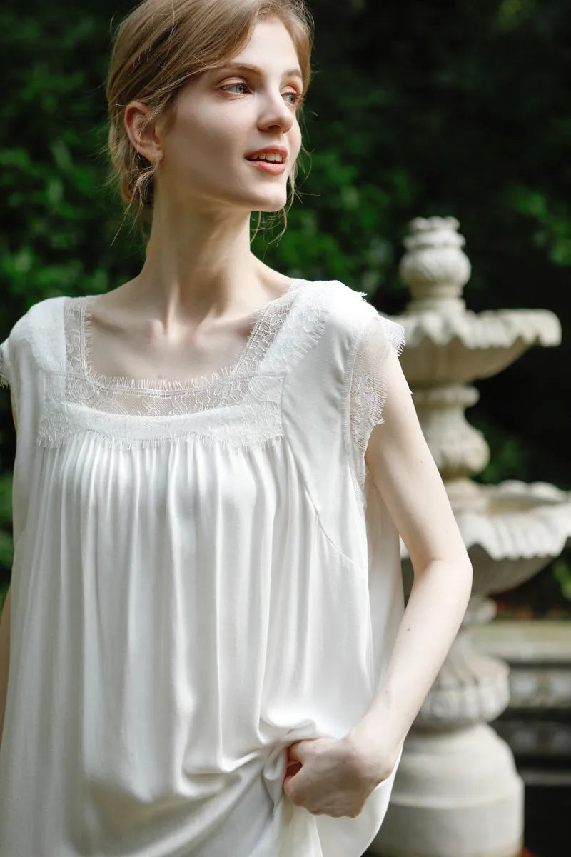 Silky Soft Lace Trim Cotton Sateen Pajama Dress