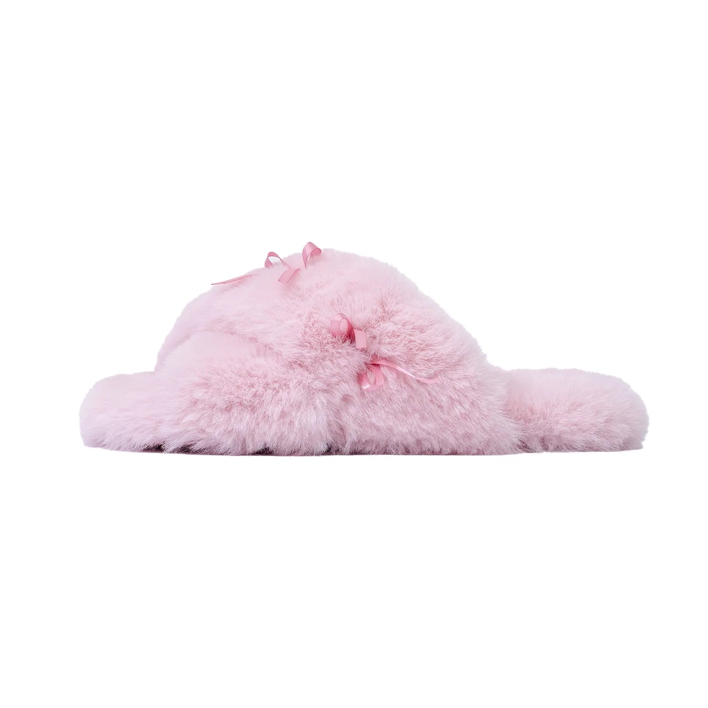 Fuzzy Bow-Knot Cross Band Plush House Slippers