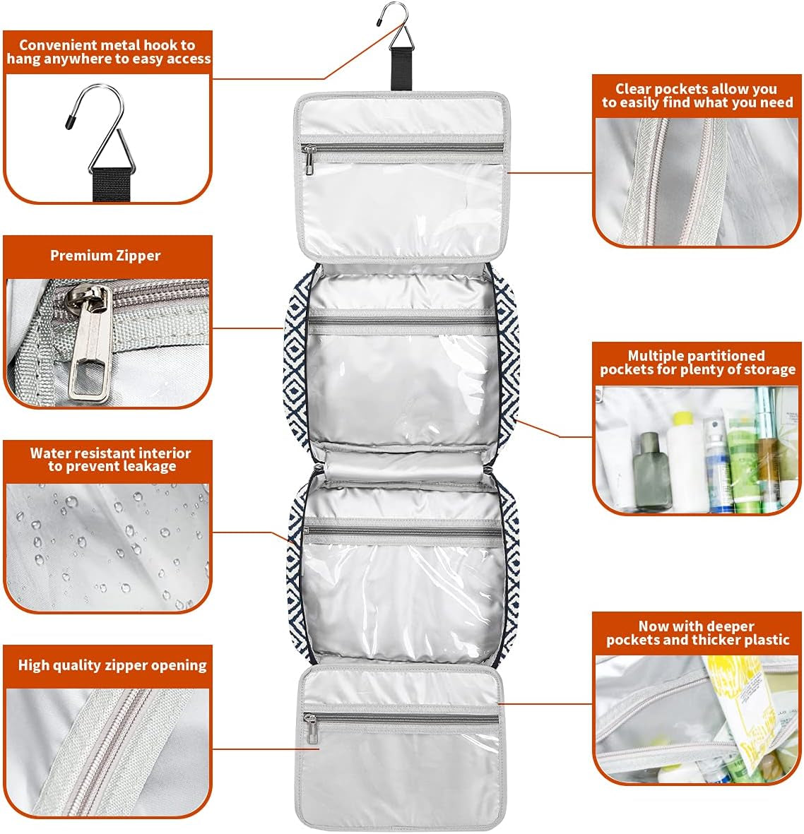 Hanging Travel Toiletry Bag,Large Capacity Cosmetic Travel Toiletry Organizer for Women with 4 Compartments & 1 Sturdy Hook,Perfect for Travel/Daily Use/Christmas Bags & Cases Beauty & Personal Care Toiletry Bags Tools & Accessories