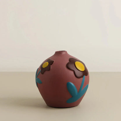 Matte Pop Art Floral Ceramic Vase