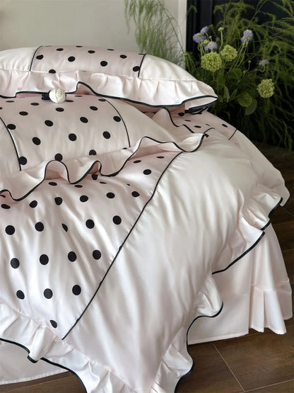 Silky Ruffled Polka Dot Tencel Bedding Set