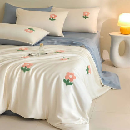 Tufted Doodle Flower Cooling Tencel Bedding Set