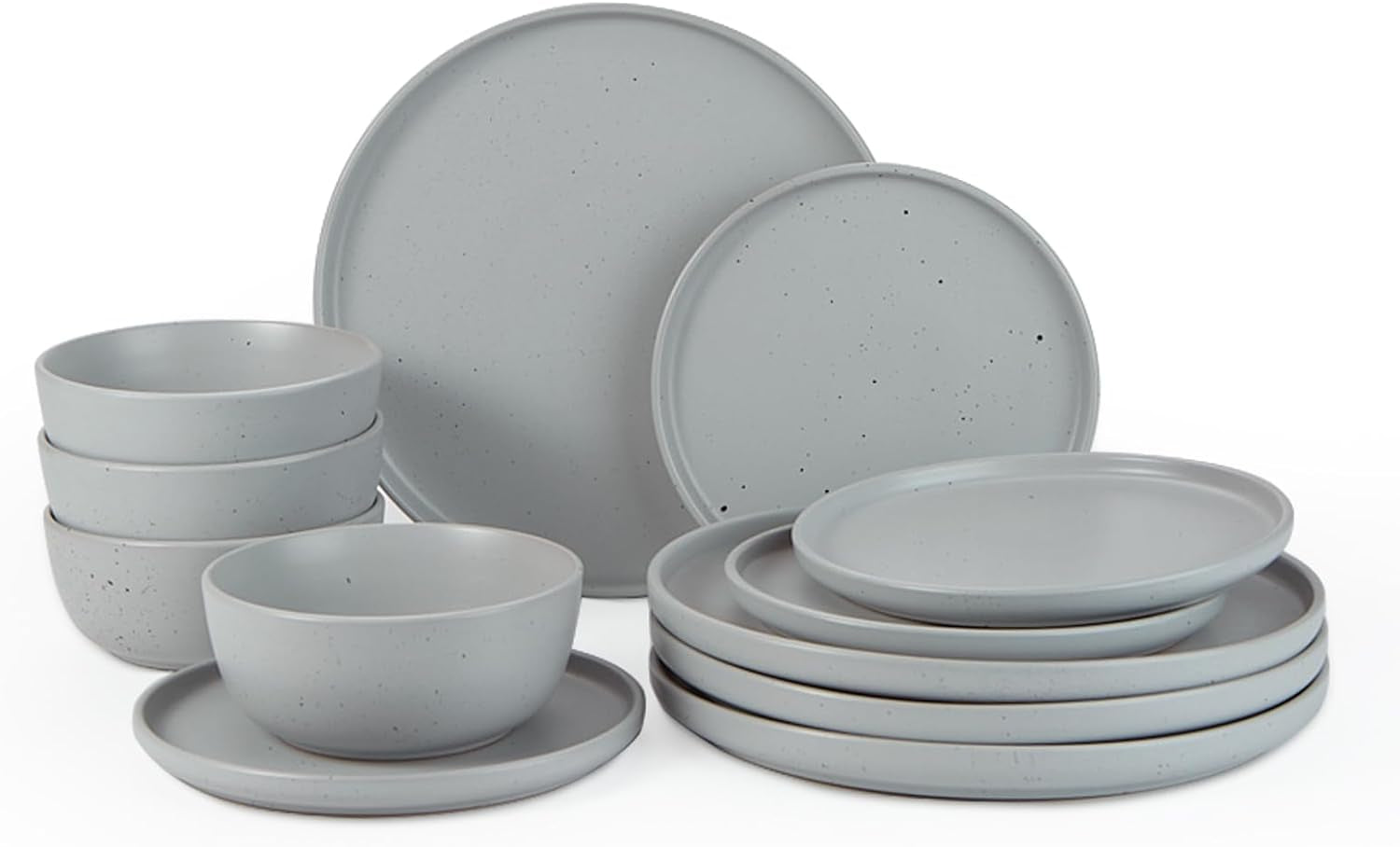 Famiware DAWN Serise Dinnerware Sets, 12-Piece Stoneware Plates and Bowls Sets, Matte Dishes Set Service for 4- Microwave and Dishwasher Safe, Charcoal Dining & Entertaining Dinnerware Dinnerware & Serveware Dinnerware Sets Home & Kitchen Kitchen & Dining