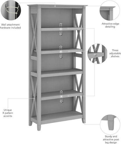 Bush Furniture 046CG Key West 5-Shelf 66-Inch H Bookcase Set, Cape Cod Gray Bookcases Furniture Home & Kitchen Home Office Furniture