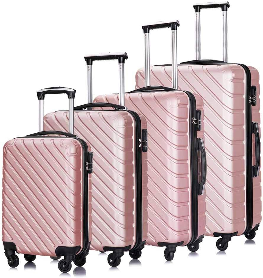 Apelila Hardshell Luggage ABS Luggages Sets with Spinner Wheels Hard Shell Spinner Carry on Suitcase(Silver, 4 PCS) Clothing Luggage Luggage & Travel Gear Luggage Sets Shoes & Jewelry