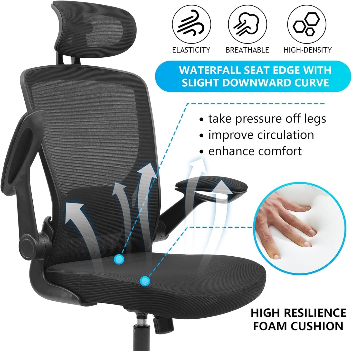 KERDOM Ergonomic Office Chair, Breathable Mesh Desk Chair, Lumbar Support Computer Chair with Headrest and Flip-Up Arms, Swivel Task Chair, Adjustable Height Gaming Chair Furniture Home & Kitchen Home Office Chairs Home Office Desk Chairs Home Office Furniture