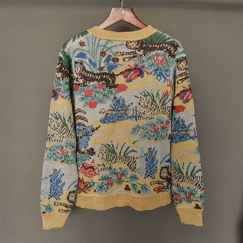 Jungle Patern Knitted Cardigan