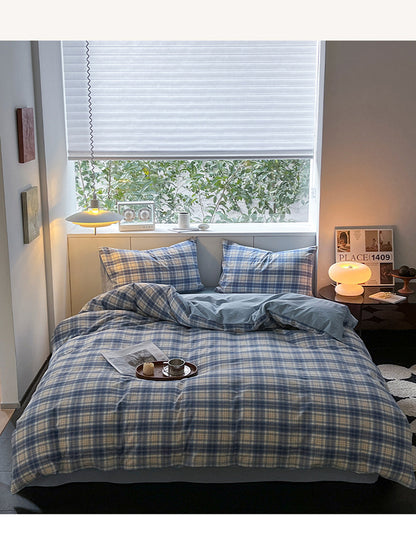 Vintage Blue Plaid Bedding Set