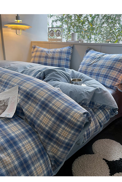 Vintage Blue Plaid Bedding Set