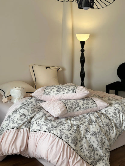 Ruffled Botanical Toile Washed Cotton Bedding Set