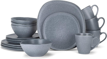 Elanze Designs 16-Piece Modern Luxury Chic Smooth Vintage Handmade Shape High Gloss Ceramic Stoneware Square Plate Mug & Bowl Kitchen Dinnerware 16 Piece Set - Service for 4, Navy Blue Dining & Entertaining Dinnerware Dinnerware & Serveware Dinnerware Sets Home & Kitchen Kitchen & Dining