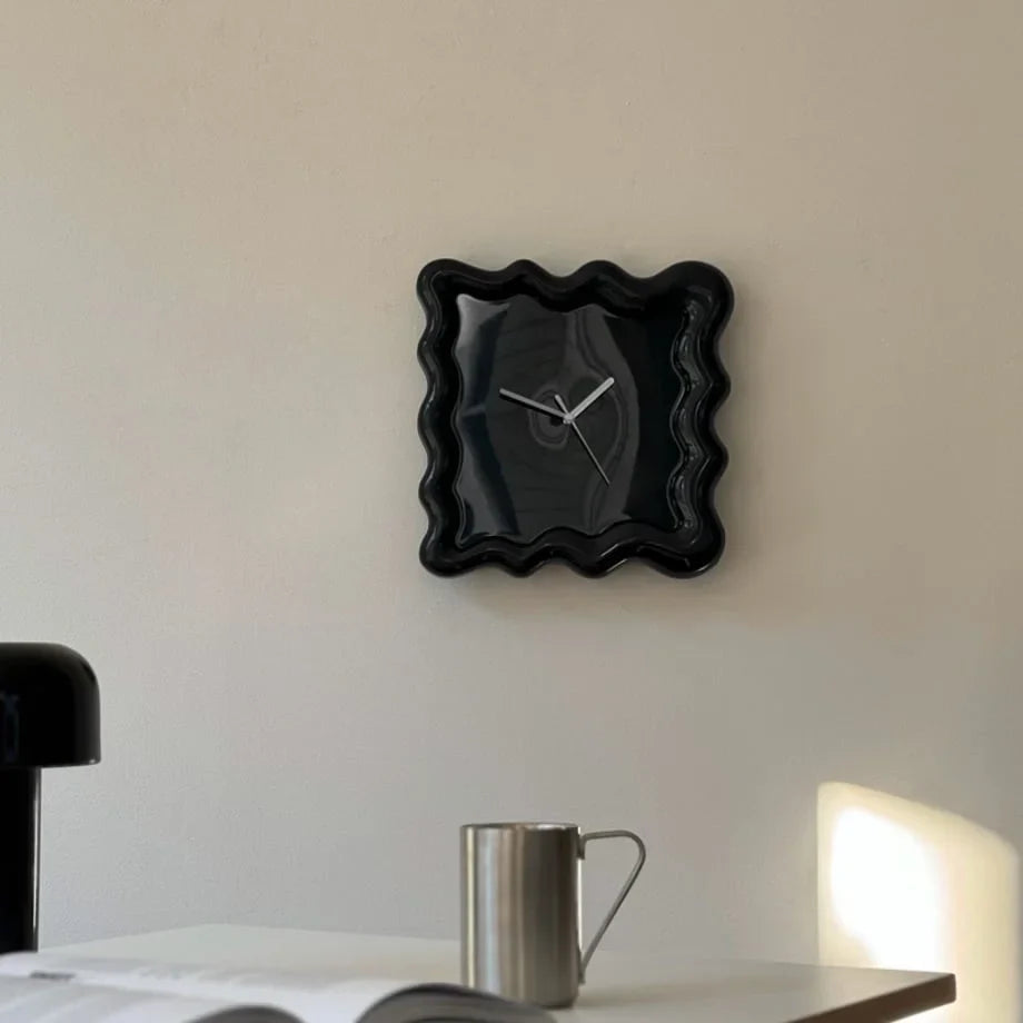 Wavy Squiggle Frame Minimalist Melamine Clock